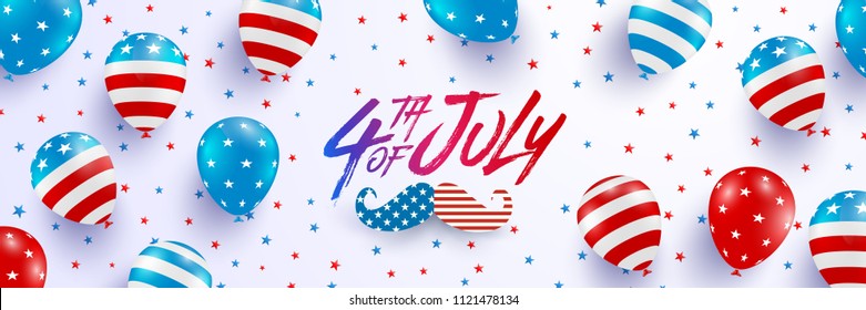 4th of July poster template.USA independence day celebration with American balloons flag.USA 4th of July promotion advertising banner template for Brochures,Poster or Banner.Vector illustration EPS 10