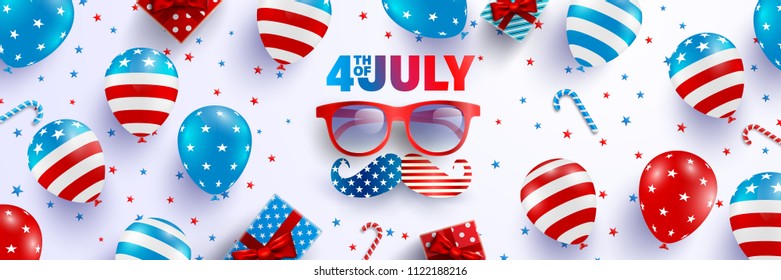 4th of July poster template.USA independence day celebration with American balloons flag.USA 4th of July promotion advertising banner template for Brochures,Poster or Banner.Vector illustration EPS 10