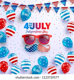 4th of July poster template.USA independence day celebration with American balloons flag.USA 4th of July promotion advertising banner template for Brochures,Poster or Banner.Vector illustration EPS 10