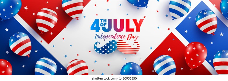 4th of July poster template.USA independence day celebration with American balloons flag.USA 4th of July promotion advertising banner template for Brochures,Poster or Banner.Vector illustration EPS10