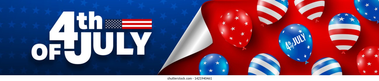 4th of July poster template.USA independence day celebration with American balloons flag.USA 4th of July promotion advertising banner template for Brochures,Poster or Banner.Vector illustration EPS 10