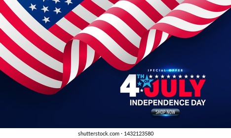 4th of July poster template.USA independence day celebration with American flag.USA 4th of July promotion advertising banner template for Brochures,Poster or Banner.Vector illustration EPS 10