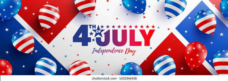 4th of July poster template.USA independence day celebration with American balloons flag.USA 4th of July promotion advertising banner template for Brochures,Poster or Banner.Vector illustration EPS 10