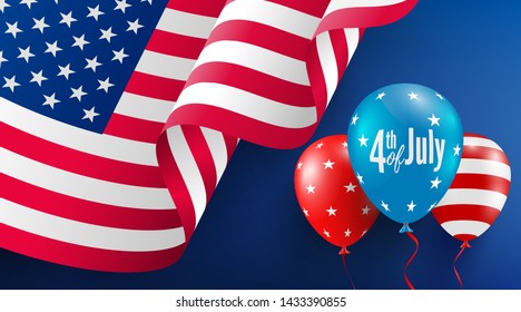 4th of July poster template.USA independence day celebration with American balloons flag.USA 4th of July promotion advertising banner template for Brochures,Poster or Banner.Vector illustration EPS 10