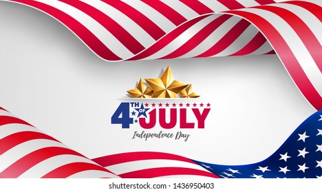 4th of July poster template.USA independence day celebration with American flag.USA 4th of July promotion advertising banner template for Brochures,Poster or Banner.Vector illustration EPS 10