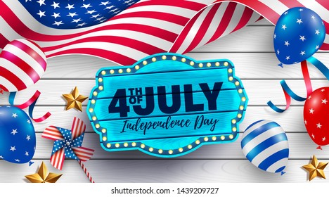 4th of July poster template.USA independence day celebration with American flag.USA 4th of July promotion advertising banner template for Brochures,Poster or Banner.Vector illustration EPS 10