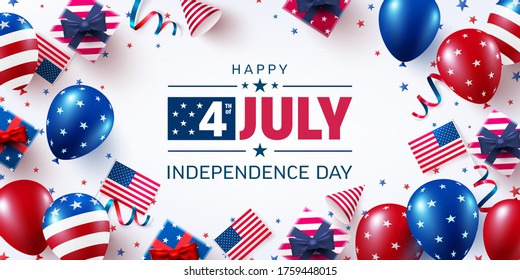 4th of July poster template.USA independence day celebration with American balloons flag.USA 4th of July promotion advertising banner template for Brochures,Poster or Banner.Vector illustration EPS 10