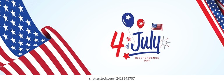 4. Juli Poster-Vorlage. Unabhängigkeitstag der USA mit der amerikanischen Flagge und Ballon Werbebanner-Vorlage für Broschüren, Plakate oder Banner. Vektorgrafik.