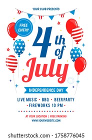 4th of July poster templates Vector illustration. USA party decoration on white background. Flyer design