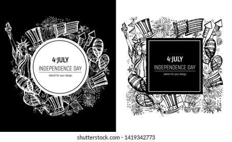 

4th of July Poster Vector Format in sketch Style. Independence Day of America. Design for greeting card, flyer, banner