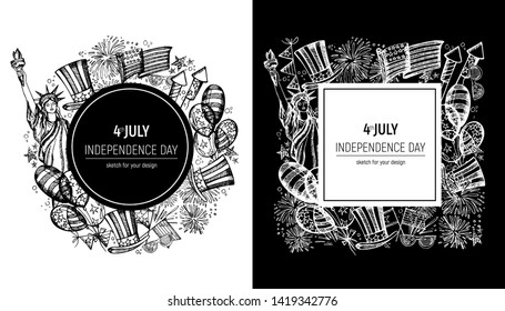 

4th of July Poster Vector Format in sketch Style. Independence Day of America. Design for greeting card, flyer, banner