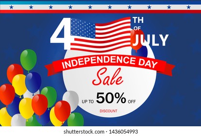4th July promotion sale, American Independence Day celebration background, vector illustrator.