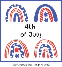 4th of July Rainbow Clipart Set | Hand Drawn Patriotic Red White Blue Rainbows