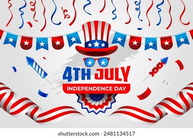 4th of july realistic background for american independence day with white background, colorful and flag balloons.