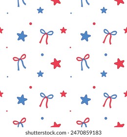 4th of July Red and Blue Ribbon Pattern with Star and Circle Vector Illustration