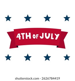 4th of July. Red ribbon and stars. Flat design. Vector illustration. Badge.