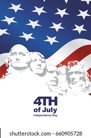 4th July Rushmore USA flag blue background