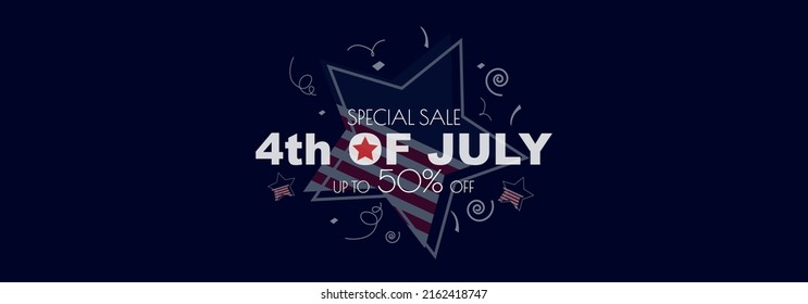 4th Of July Sale banner. Modern minimal design for Sales. Flat vector illustration.