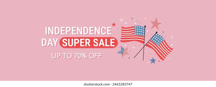 Venta del 4 de julio. Plantilla de Anuncio para la celebración del Día de la Independencia de Estados Unidos. Diseño de Vector para anuncios en redes sociales, Anuncios de venta, volantes de descuento.