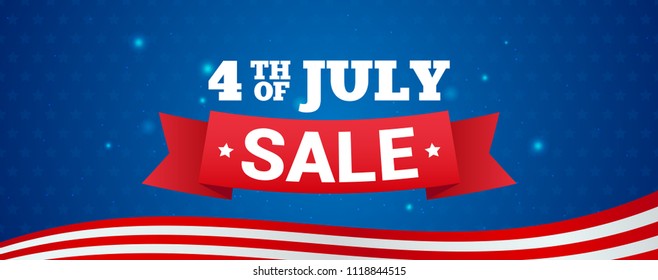 4th of July Sale Banner Vector illustration. Text on blue star pattern background.