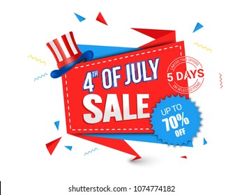 4th of July, Sale concept with 70% Off Offer.