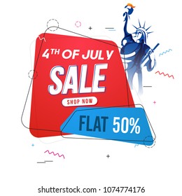 4th of July, Sale concept with Statue of Liberty, and Flat 50% Off Offer.