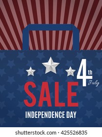  4th of july SALE. Independence day SALE. Shopping bag in colors of USA flag. Vector illustration