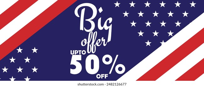 4th of July Sale poster template. USA independence day celebration. big offer upto 50% off  flyer, poster for 4th of July in USA. Vector illustration.