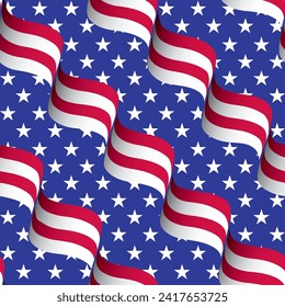 4th of July Seamless Pattern, American Flag, Independence Day- 4th of July Vector Illustration