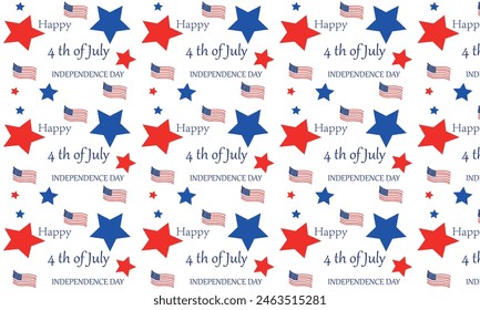 4th July seamless pattern. Patriotic textures. Vector. Happy independence day prints with stripes, stars, zigzag and triangles.