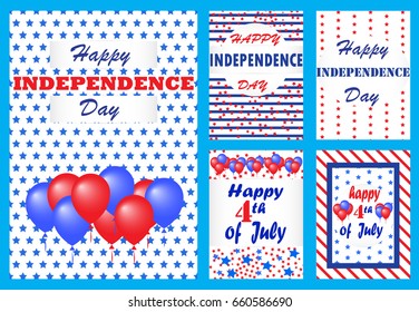 4th of July Set. Independence day background. Happy 4th of July - Independence Day Vector illustration - July Fourth. Usable for greeting cards, banners, print.