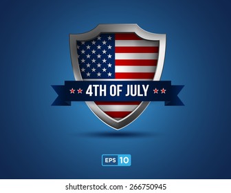 4th of july shield on the blue background