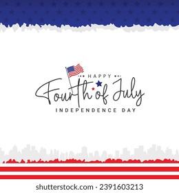 4th of July simple creative greeting banner design with USA grunge flag and waving flag. Vector illustration.