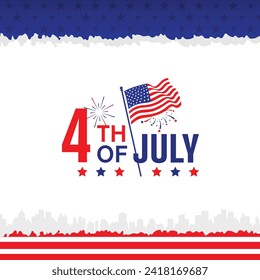 4th of july simple creative greeting banner design with usa grunge flag and waving flag. Vector illustration.