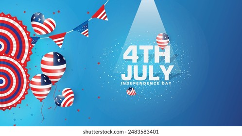 4th July social media background post design. 4th July USA flyer background design with flag, star, and paper fan, on white background. Independence Day banner design