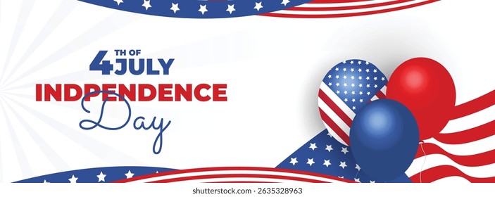 4th of July social media cover banner with USA flag, balloon | United States Independence Day banner | Fourth of July
