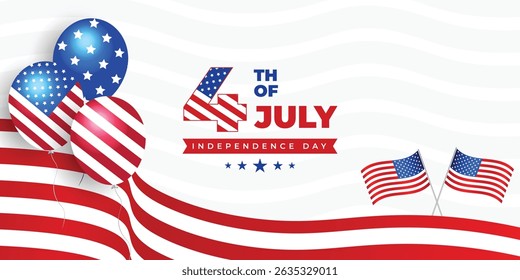 4th of July social media cover banner with USA flag, balloon | United States Independence Day banner | Fourth of July