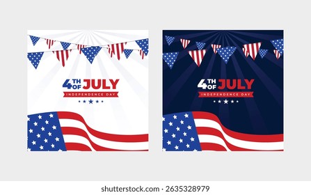 4th of July social media post web banner with USA flag | United States Independence Day banner | Fourth of July