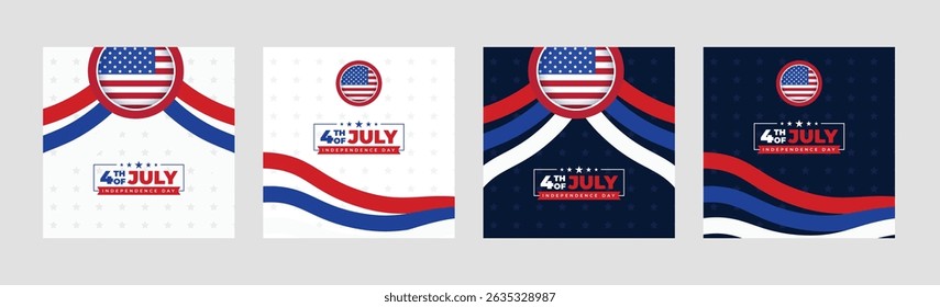 4th of July social media post web banner with USA flag | United States Independence Day banner | Fourth of July