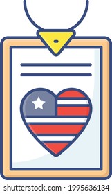 4th July Square Necklace Concept,  handmade pendant with heart Vector Icon Design, US Independence Day Symbol, USA federal holiday Sign, Memorial or Patriot Day Stock illustration
