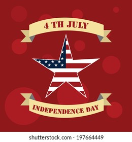 4th july star over  red  background. Vector illustration.