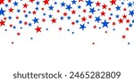 4th of July stardust scatter. American Independence Day stars background. Red blue stars confetti in USA flag colors for Independence Day. Vector EPS10