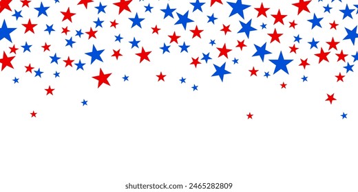 4th of July stardust scatter. American Independence Day stars background. Red blue stars confetti in USA flag colors for Independence Day. Vector EPS10