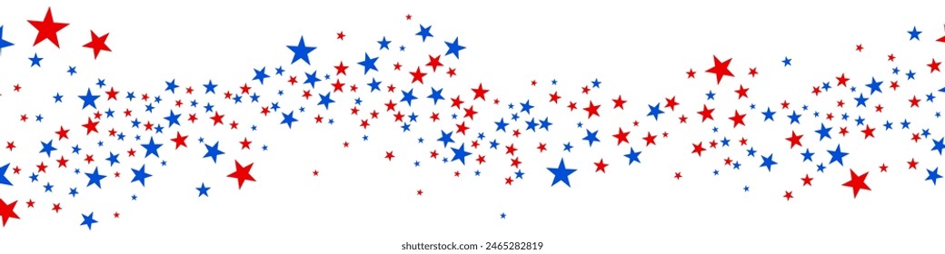 4th of July stardust scatter. American Independence Day stars background. Red blue stars confetti in USA flag colors for Independence Day. Vector EPS10