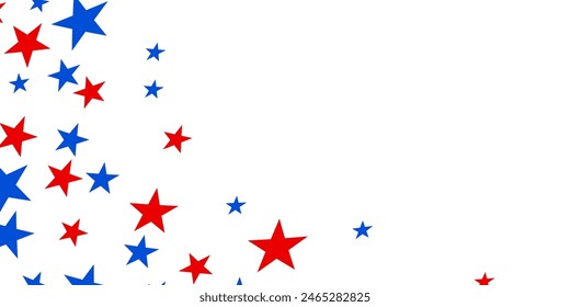 4th of July stardust scatter. American Independence Day stars background. Red blue stars confetti in USA flag colors for Independence Day. Vector EPS10