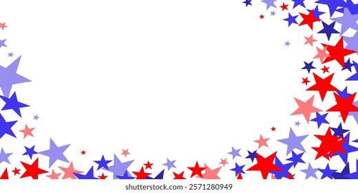 4th of July stardust scatter. American Independence Day stars background. Red blue stars confetti in USA flag colors for Independence Day. Vector EPS10