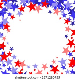 4th of July stardust scatter. American Independence Day stars background. Red blue stars confetti in USA flag colors for Independence Day. Vector EPS10