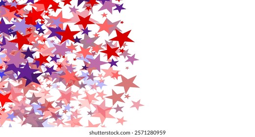 4th of July stardust scatter. American Independence Day stars background. Red blue stars confetti in USA flag colors for Independence Day. Vector EPS10