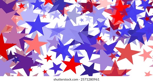 4th of July stardust scatter. American Independence Day stars background. Red blue stars confetti in USA flag colors for Independence Day. Vector EPS10