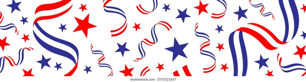 4th of July stardust scatter. American Independence Day stars background. Red blue stars confetti in USA flag colors for Independence Day. Vector EPS10